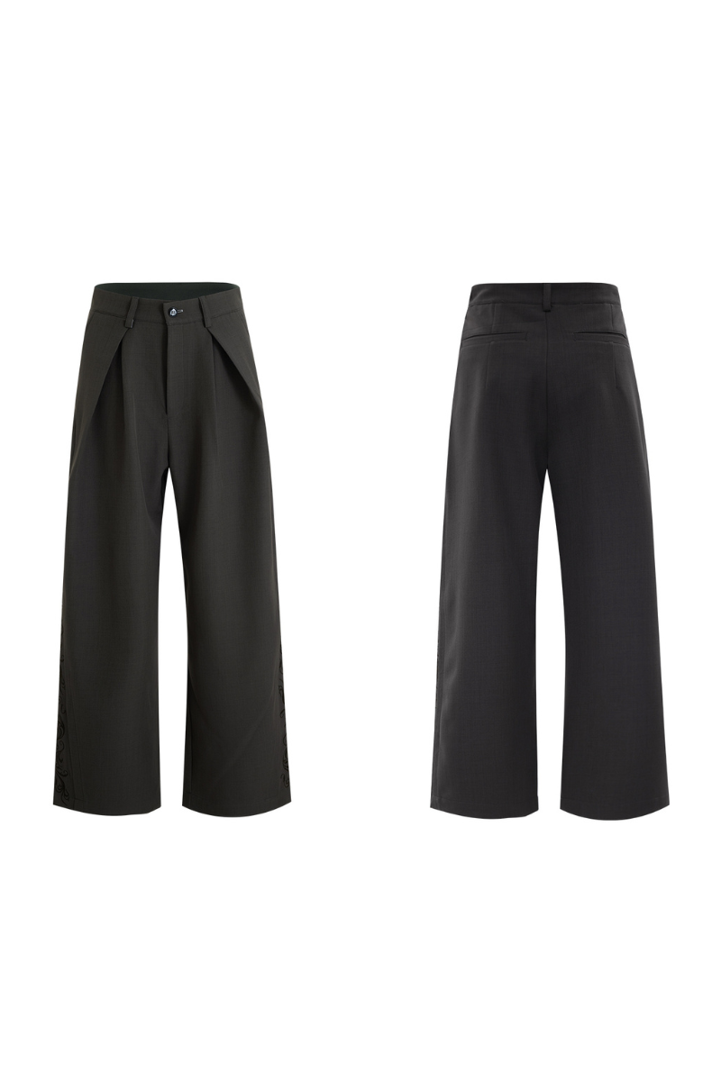 Embroidered Pleated Vintage Trousers