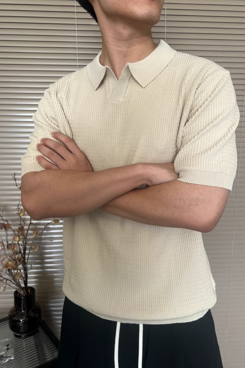 Textured Silk Knit Polo