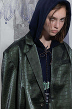 BNP Crocodile Pattern Leather Suit Jacket