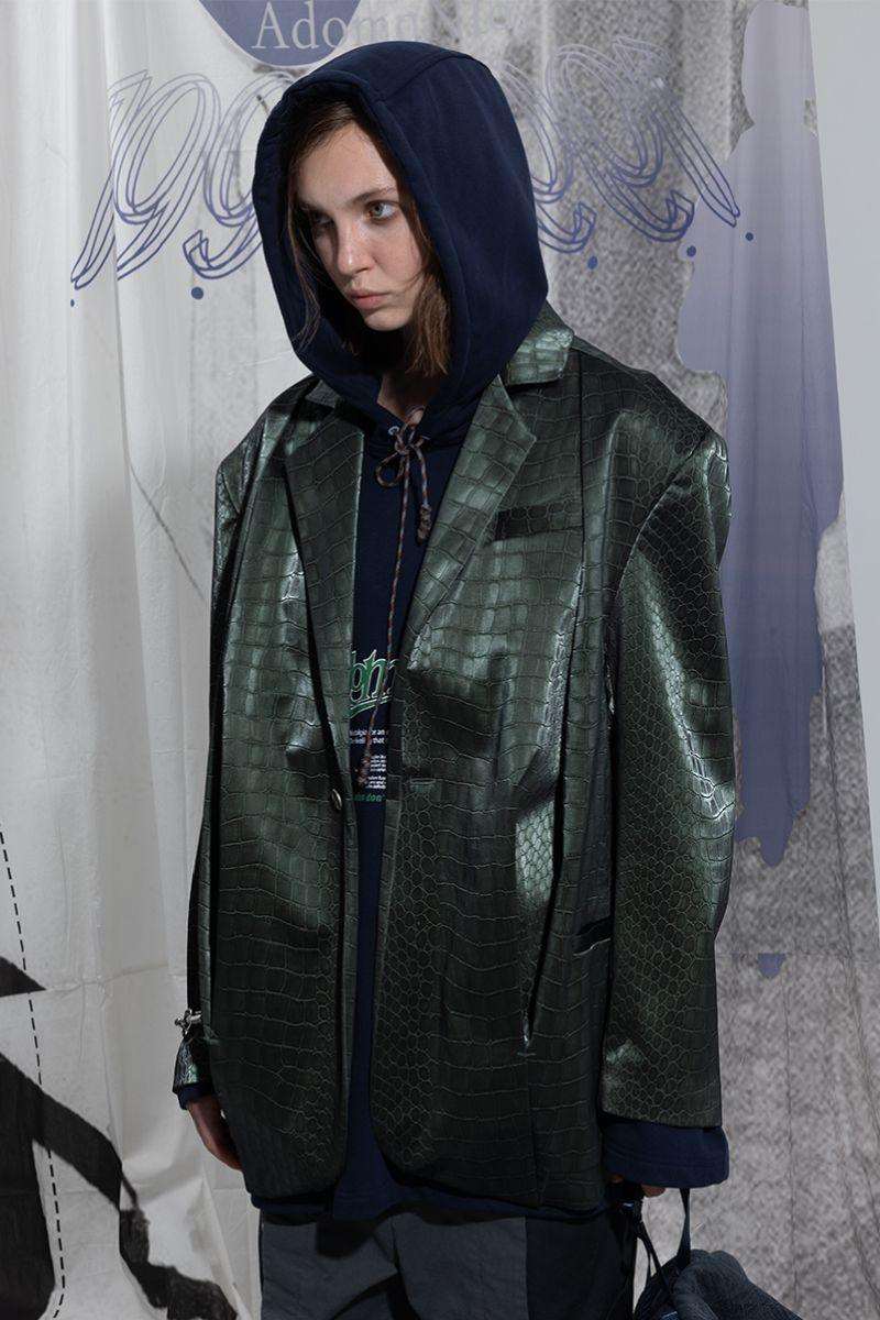 BNP Crocodile Pattern Leather Suit Jacket