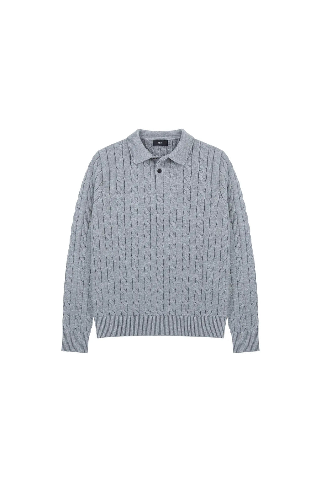 Cotton Cable Knit Polo in Heather Grey, front view
