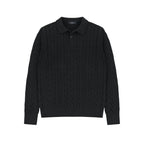 Cotton Cable Knit Polo in Black, front view