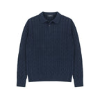 Cotton Cable Knit Polo in Navy, front view