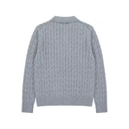 Cotton Cable Knit Polo in Heather Grey, back view