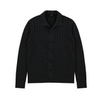 Collared Cable Knit Cardigan in Black, front view
