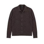 Collared Cable Knit Cardigan in Dark Brown, front view