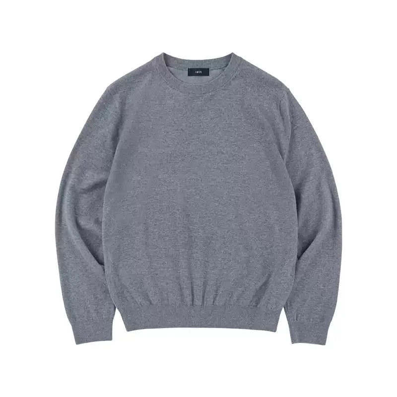 Silk Blend Crewneck Sweater in Heather Grey, angled flat view