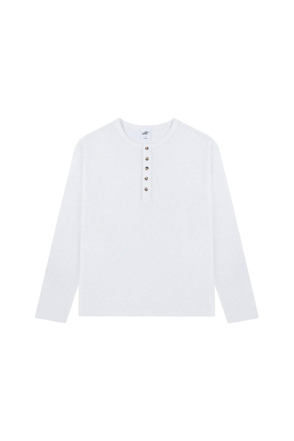Waffle Knit Henley Shirt in Off White, front view