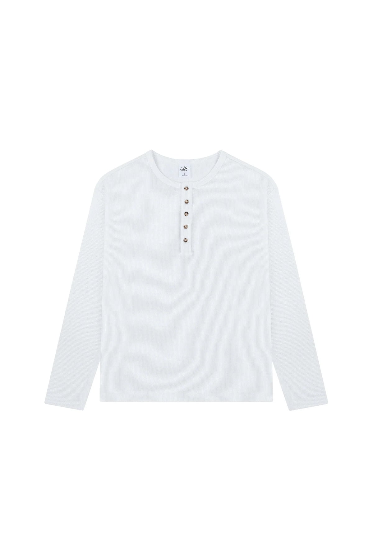 Waffle Knit Henley Shirt in Off White, front view