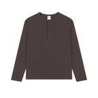 Waffle Knit Henley Shirt in Brown, front view