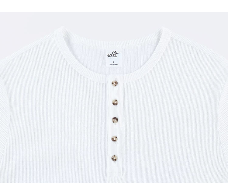 Off White waffle Henley neckline and button placket
