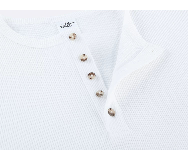 Off White waffle Henley button detail