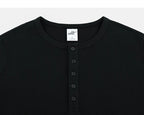 Black waffle Henley neckline and placket