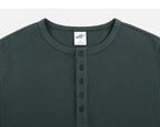 Dark Green waffle Henley neckline and placket