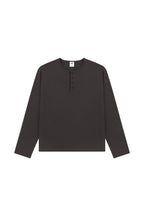 Cotton Long Sleeve Henley in Dark Brown, front view