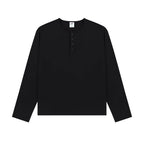 Cotton Long Sleeve Henley in Black, front view