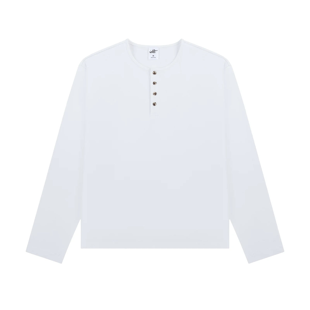 Cotton Long Sleeve Henley in White, front view