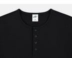 Black Henley neckline and button placket