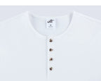 White Henley neckline and button placket