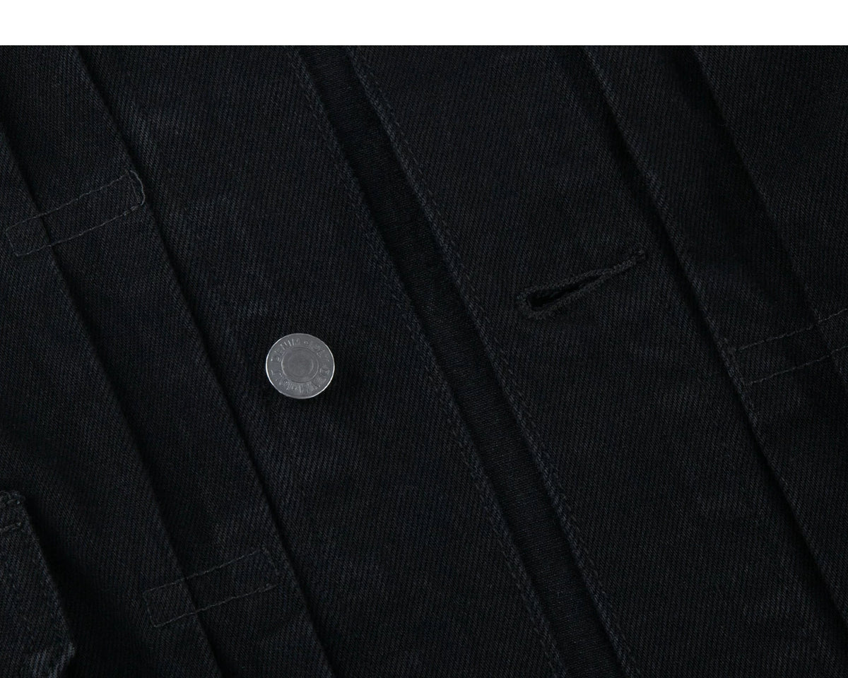 Denim placket and button detail