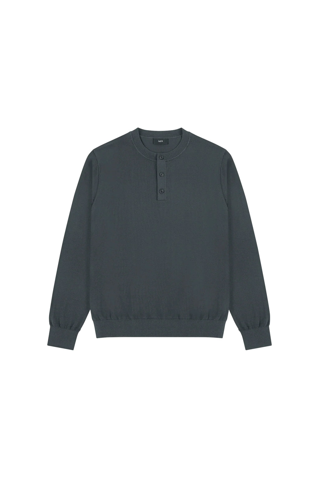 Fitted Knit Henley Shirt in Grey, front