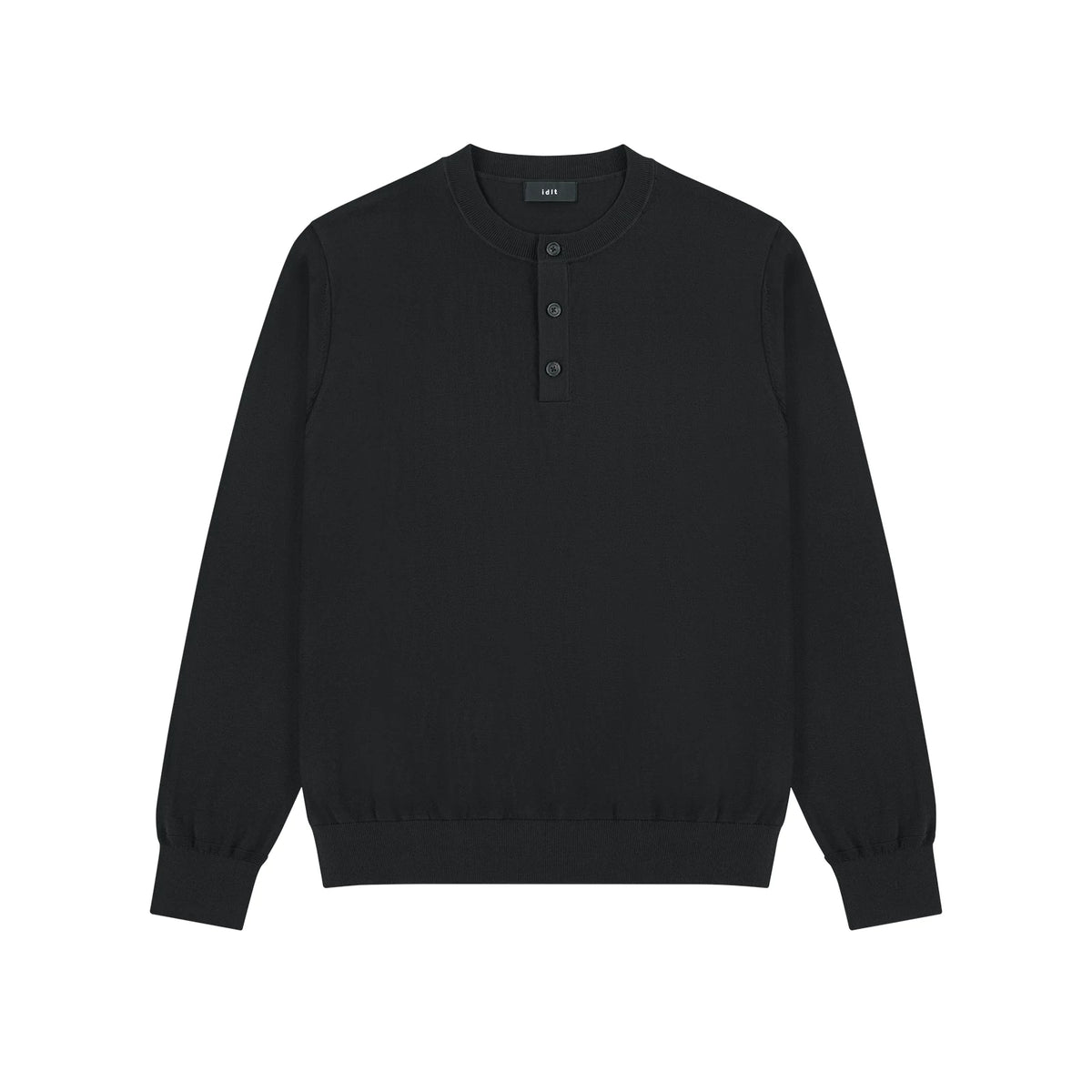 Fitted Knit Henley Shirt in Black, front