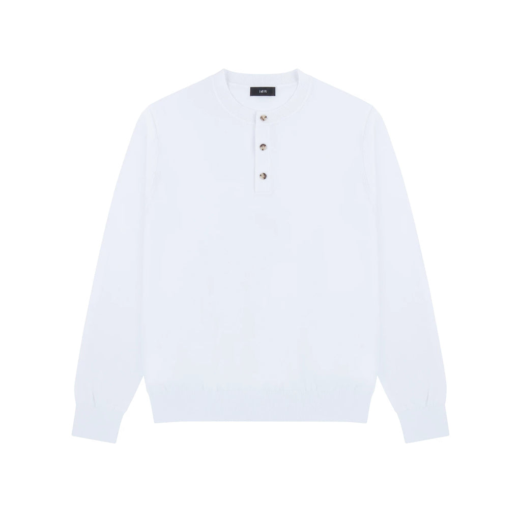 Fitted Knit Henley Shirt in White, front
