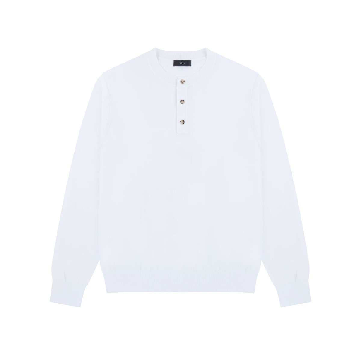 Fitted Knit Henley Shirt in White, front