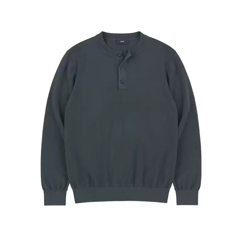 Fitted Knit Henley Shirt in Grey, angled front