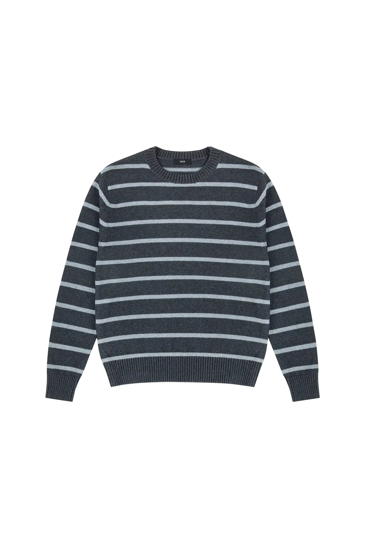 Relaxed Striped Knit Sweater in Black/Grey, front