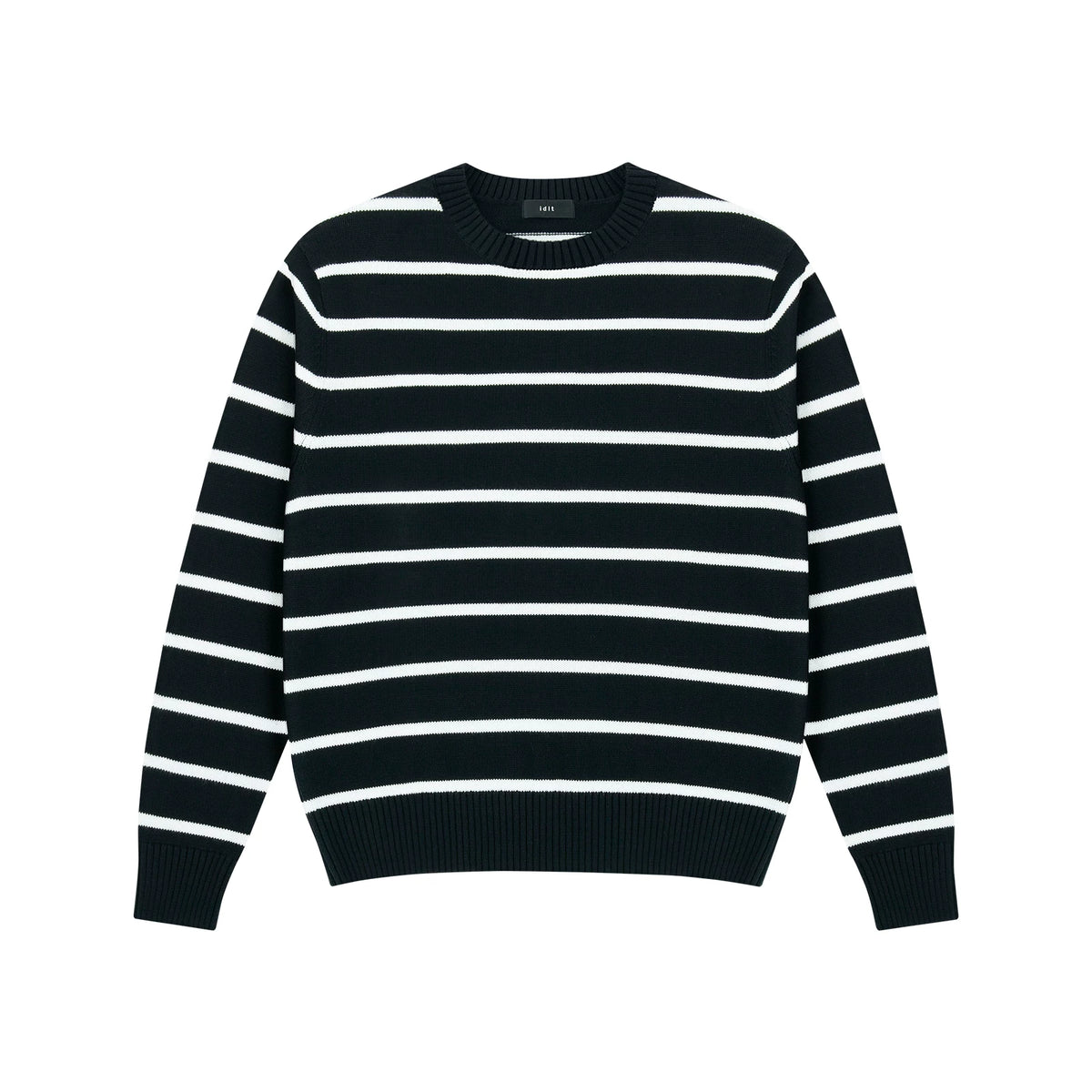 Relaxed Striped Knit Sweater in Black/White, front