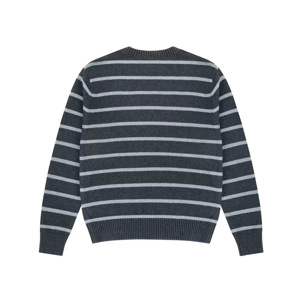 Relaxed Striped Knit Sweater in Black/Grey, back
