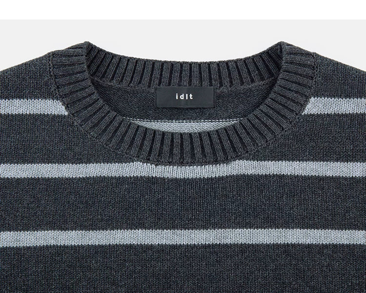 Ribbed crew neck in Black/Grey