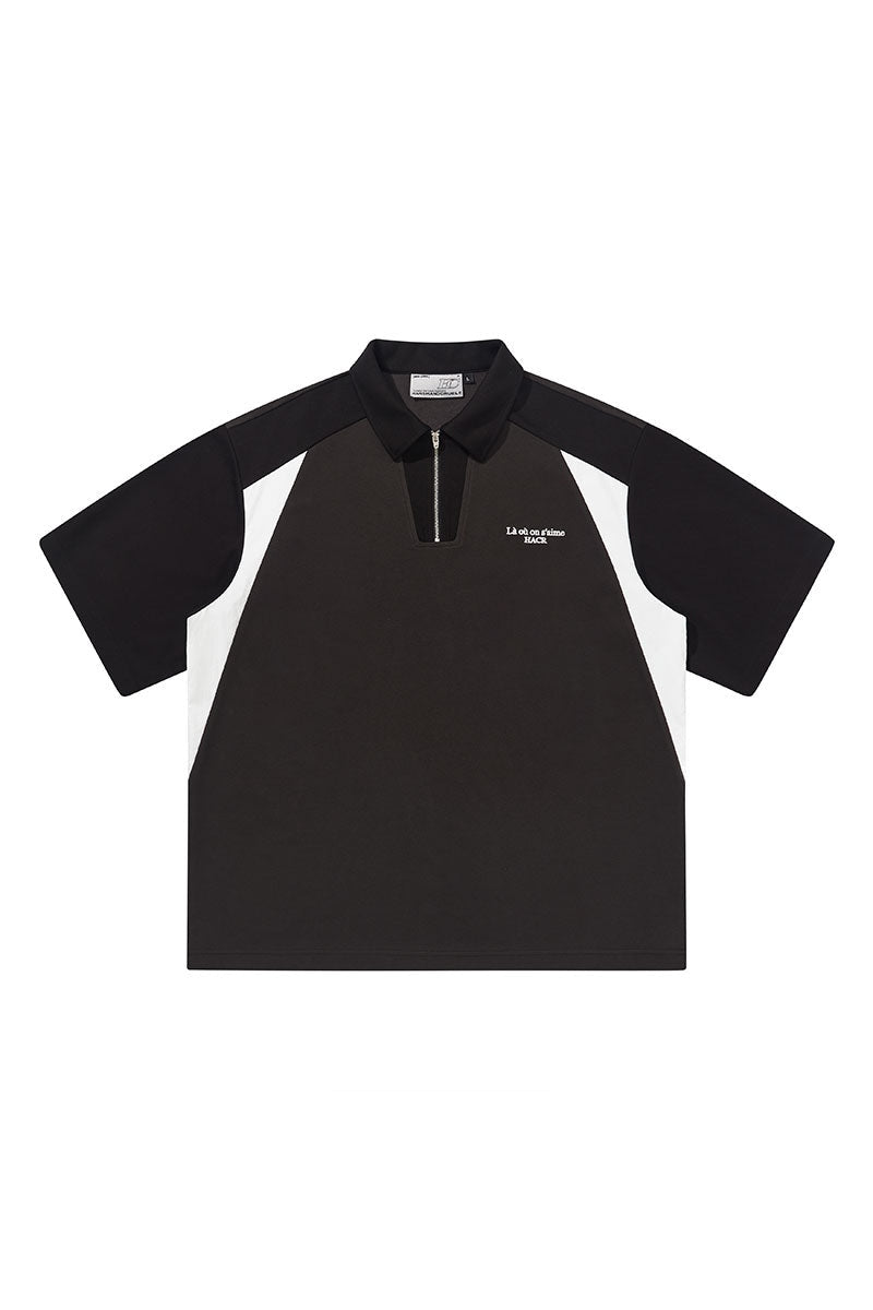 Patchwork Zipper Polo Shirt