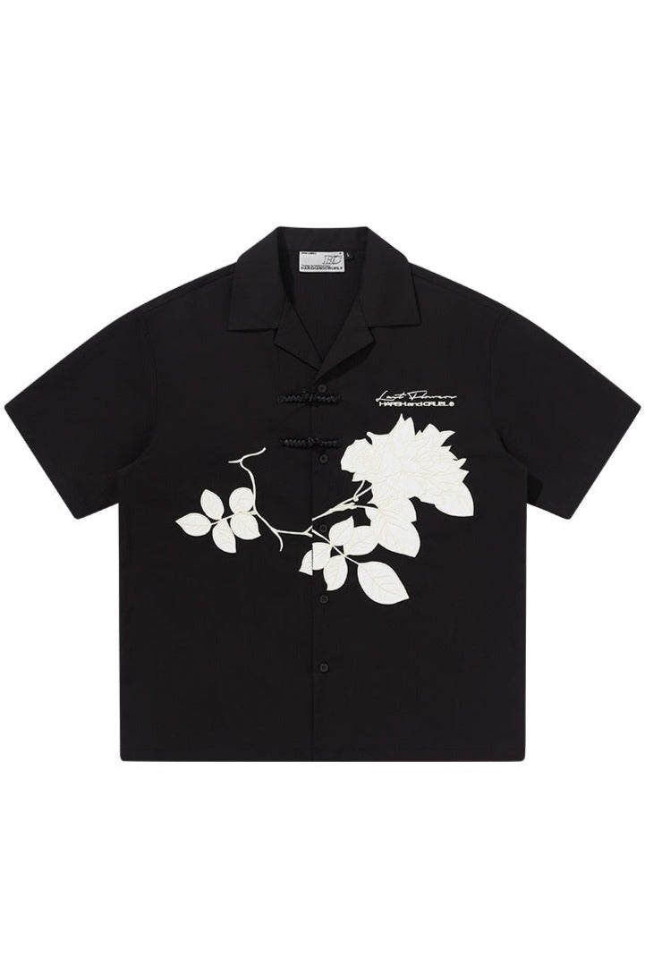 Rose Patches Embroidered Cuban Shirt