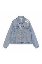 Floral Embroidered Washed Denim Jacket
