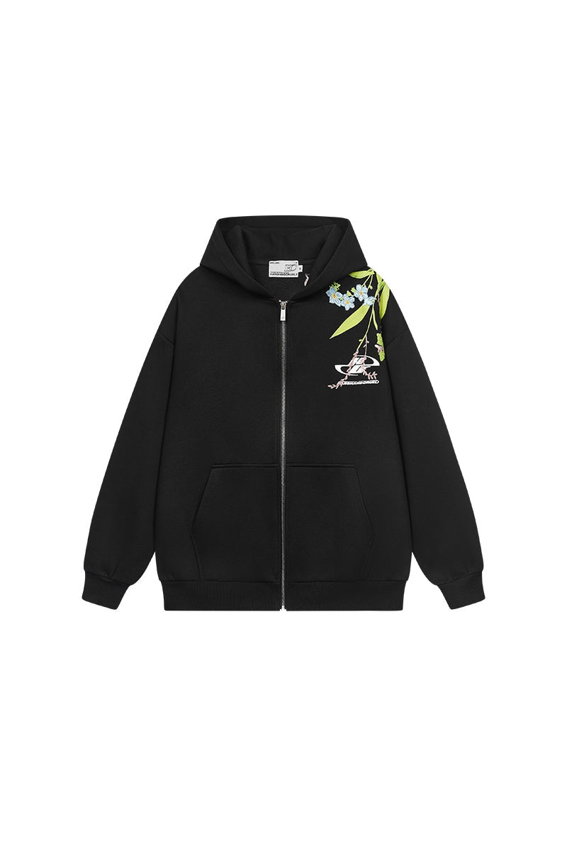 Floral Embroidery Logo Zip Up Hoodie – Copping Zone