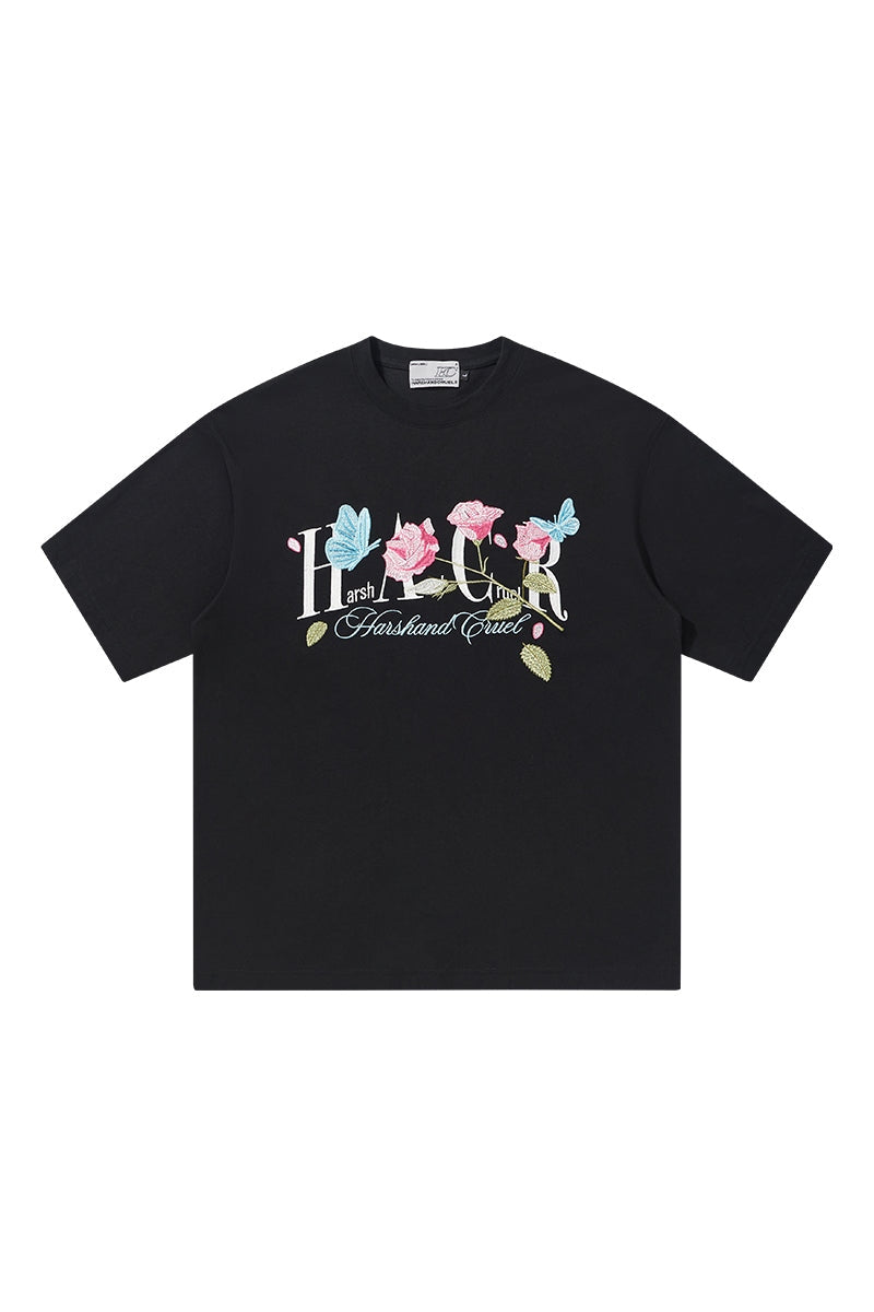 Butterfly Rose Embroidered Logo Tee