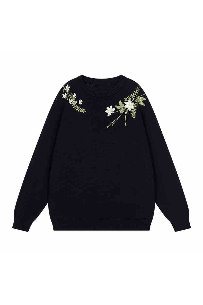 Floral Embroidered Oversized Sweater