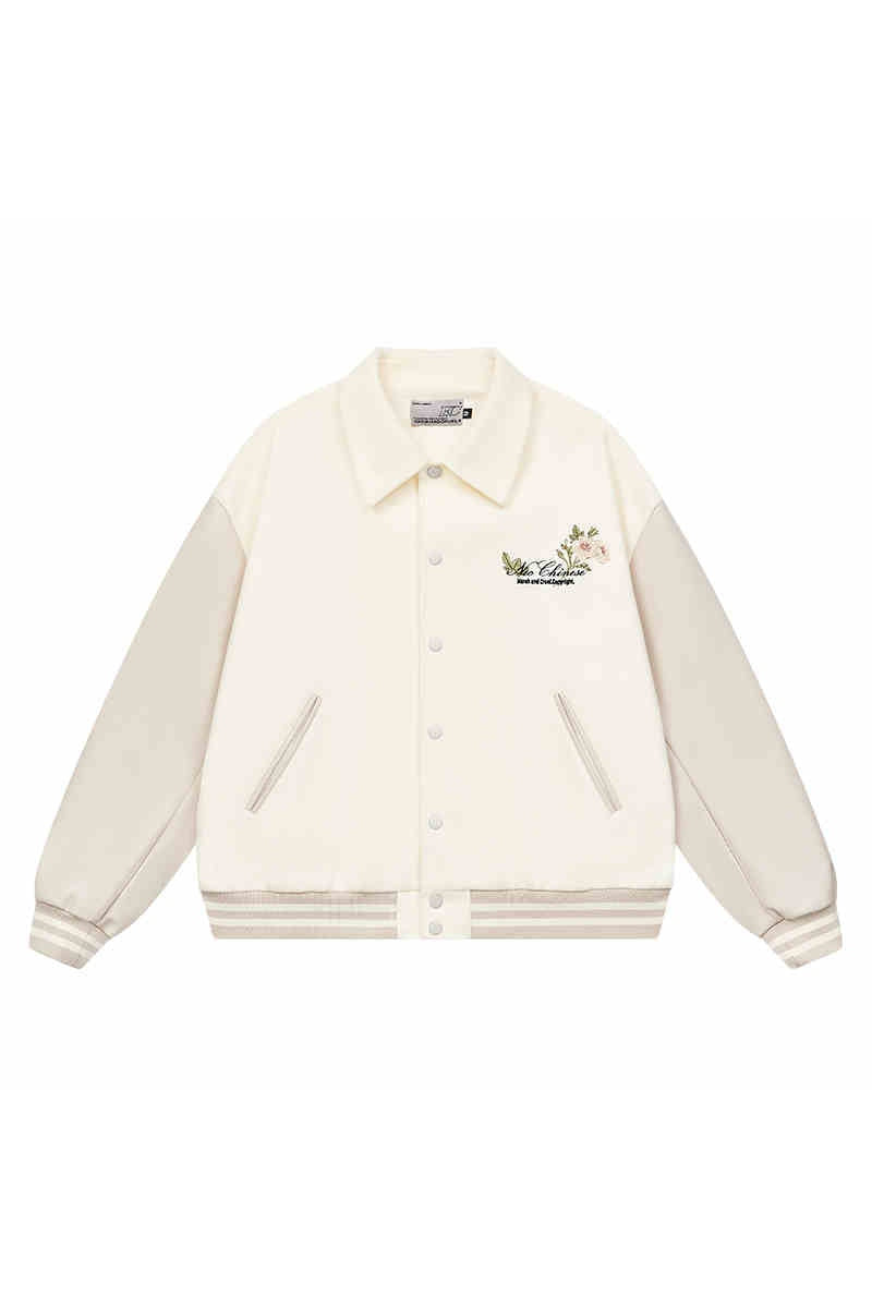 Floral Embroidered Script Baseball Jacket