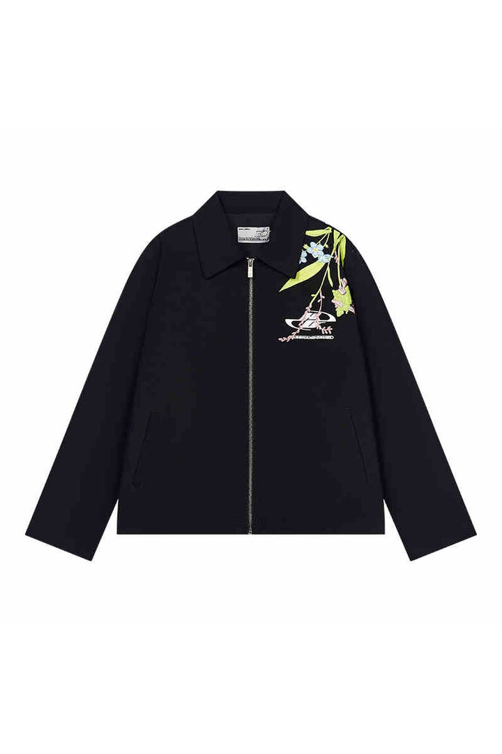 Floral Embroidered Zip-Up Jacket