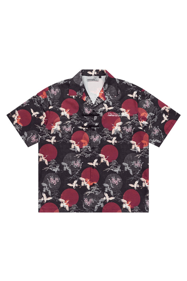 Crane Print Knots Cuban Shirt