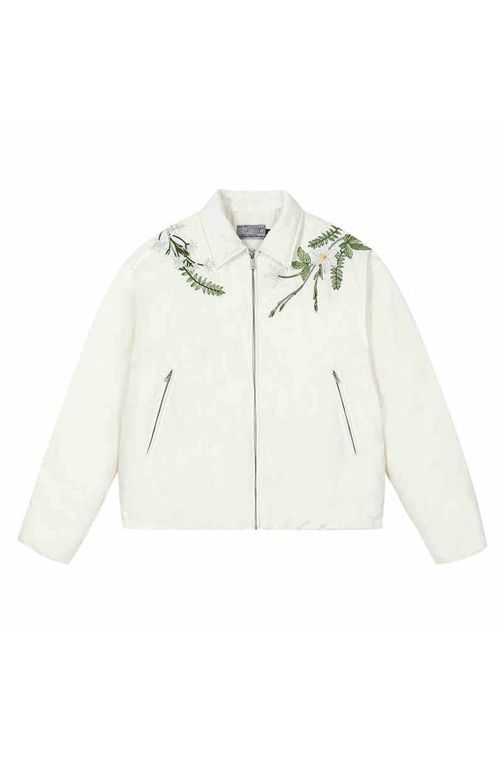 Floral Embroidery Lapel CollarDown Coat