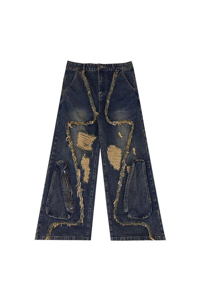 Deconstructed Retro Ripped Jeans