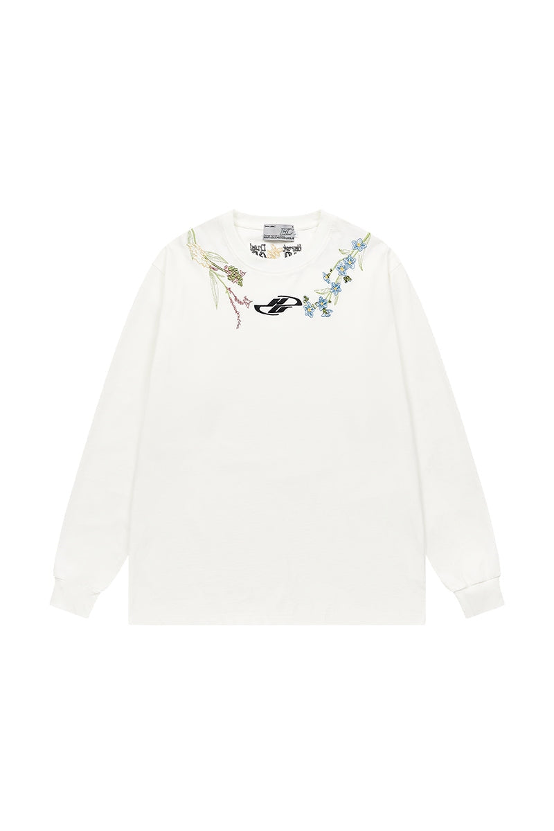 Floral Collar Embroidery L/S Tee