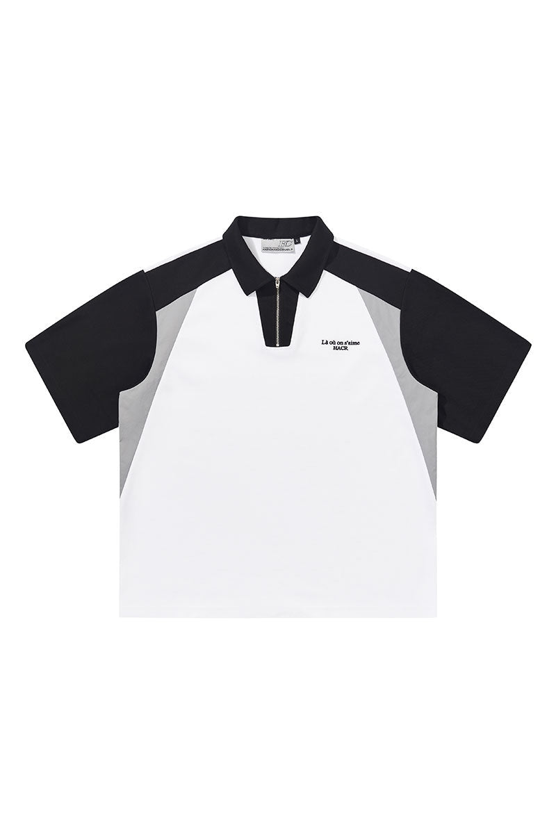 Patchwork Zipper Polo Shirt