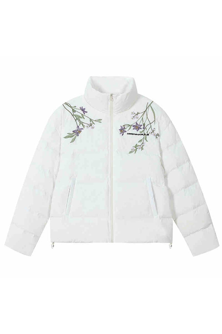 Floral Embroidery Zip HACR Down Jacket