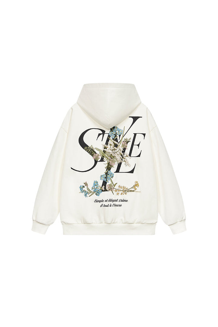 Floral Embroidery Style Zip Up Hoodie