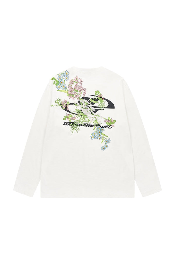 Floral Embroidered Logo L/S Tee