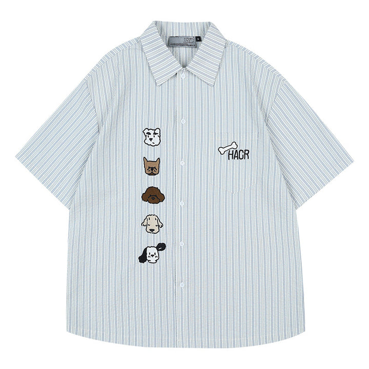 Striped Puppy Embroidered Shirt